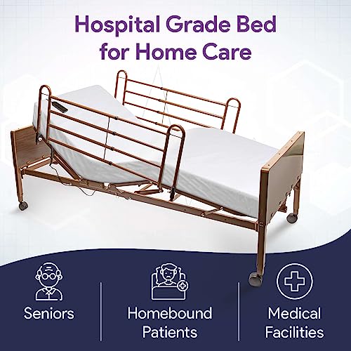 Full Electric Hospital Bed for Home Use with Foam Mattress and Half Rails - Medical Bed for Long Term Care and Medical Facilities - 36" x 80", Adjustable Height Range and Hi Lo