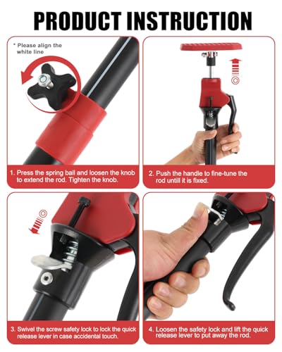 XINQIAO Third Hand Tool 3rd Hand Support System, Premium Steel Support Rod with 154 LB Capacity for Cabinet Jack, Drywall Jack& Cargo Bars, 49.2 IN-114.2 in Long, 4 PC