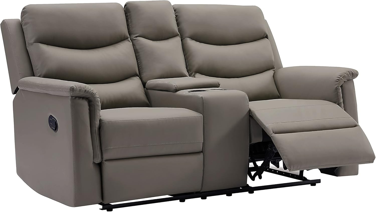Faxu Leather Love, Manual Double Reclining Loveseat Sofa, Home Theater Seating with Storage Console, Wall Hug RV Couch with Cup Holders for Living Room Furniture Sets, Grey