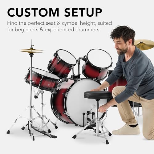 Best Choice Products 5-Piece Full Size Complete Adult Drum Set w/Cymbal Stands, Stool, Drum Pedal, Sticks, Floor Tom - Dark Blue Sparkle