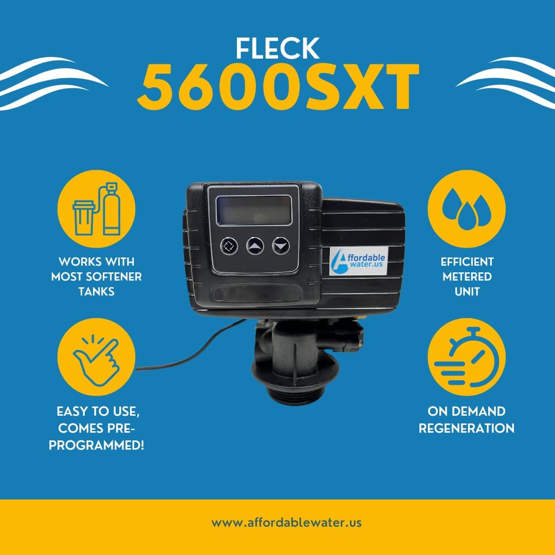 Fleck 5600SXT Water Softener Replacement Valve - Digital Metered On Demand Head with Paddlewheel Meter