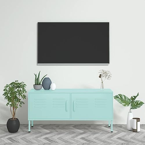 TV Stand Mint 41.3"x13.8"x19.7" Steel,Durable Steel TV Stand with Storage Cabinet and Cable Management for Living Room, Mint Green Living Room Furniture