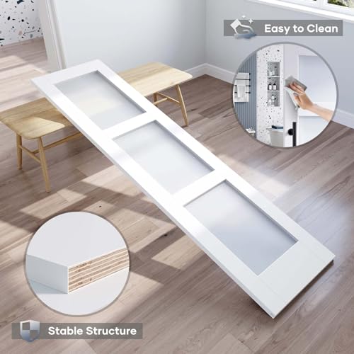 36x84 Inch Glass Sliding Barn Door Slab and 6.6ft Hardware Kit Included, 5 Frosted Glass, LVL Wood Panel Covered with White Water-Proof Scratch-Proof PVC Surface, Simple DIY Assembly