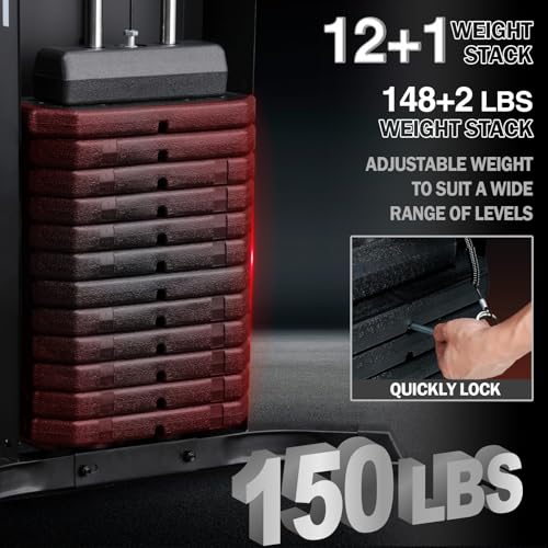 Mikolo Home Gym, Workout Station with 150LBS Weight Stack, Multifunctional Home Gym Equipment, Exercise Equipment for Full Body Strength Training