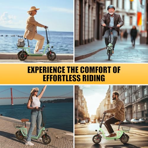 iScooter Electric Scooter with Seat, 37/21 Miles Long Range & 28/19/15.6 MPH Top Speed, 14"/12"/10" Pneumatic Tire, Height Adjustable Seat & Handlebar, Dual Suspensions Commuting Scooter with Basket