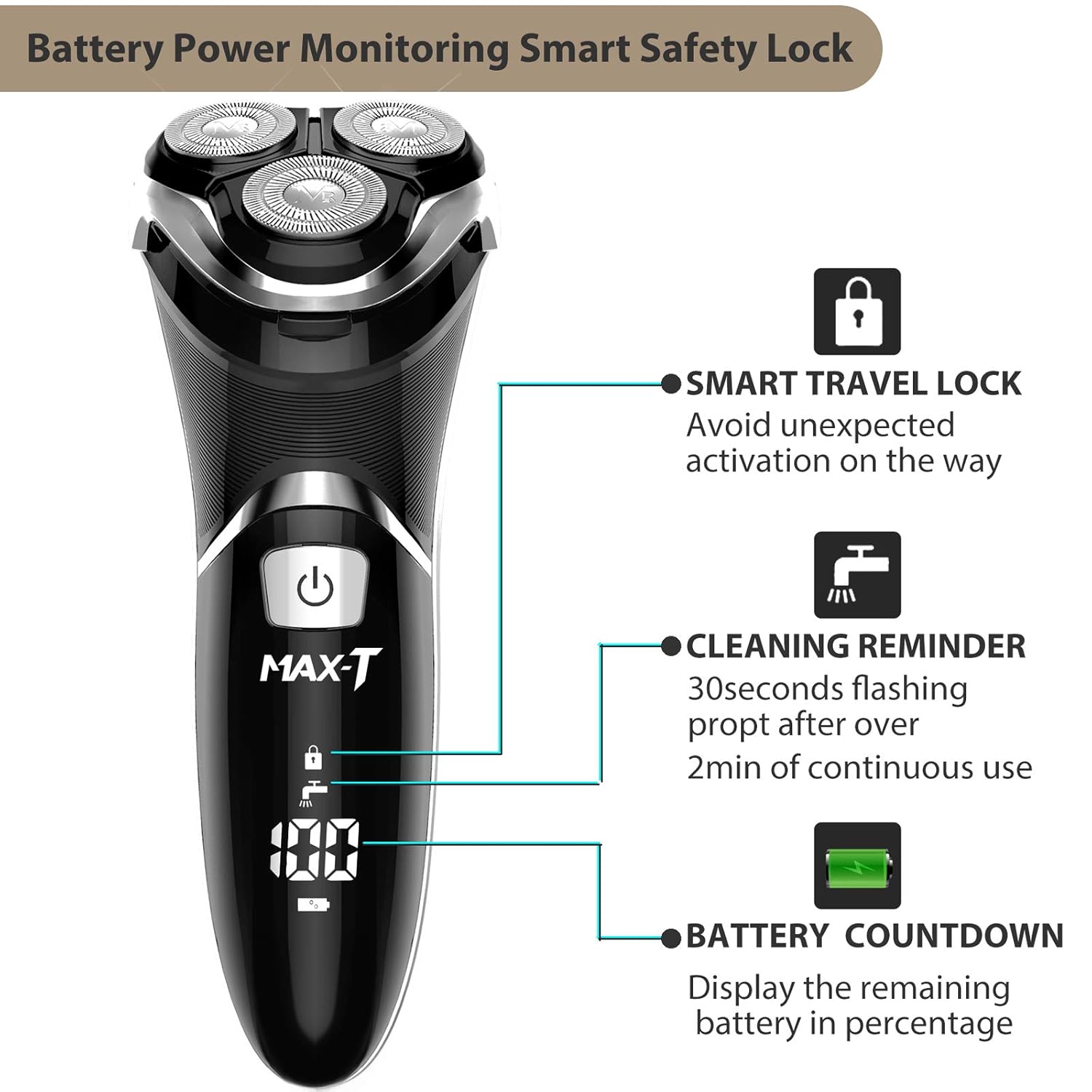 MAX-T Men's Electric Shaver - Corded and Cordless Rechargeable 3D Rotary Shaver Razor for Men with Pop-up Sideburn Trimmer Wet and Dry Painless 100-240V Black Pack of 2