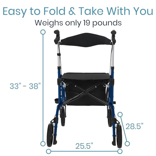 Vive 2 in 1 Rollator Transport Wheelchair Walker for Seniors - Lightweight, Foldable, Medical 4 Wheel Chair Combo with Seat - Portable Walking Mobility Aid for Men Women, 300 Pound Capacity