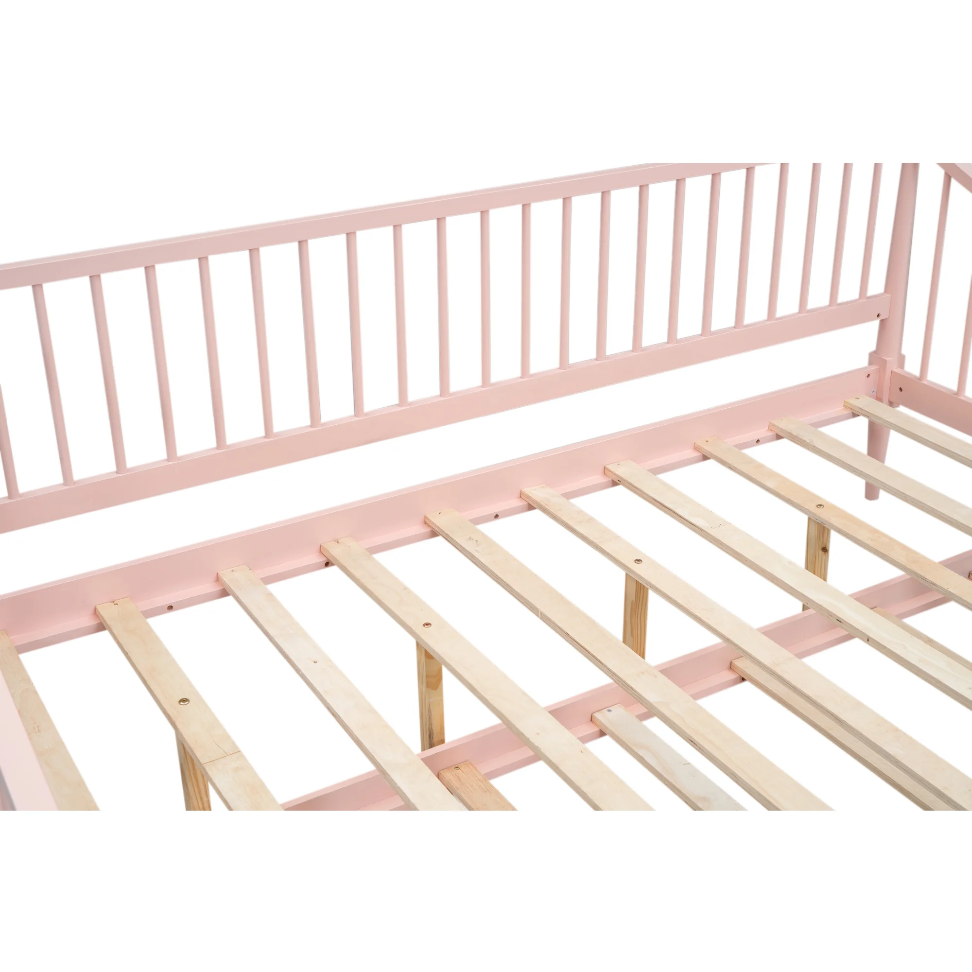EUROCO Wood Full Size Daybed with Twin Trundle Bed for Kids Teens Adults, Solid Wood Bed Frame with Support Legs, Pink
