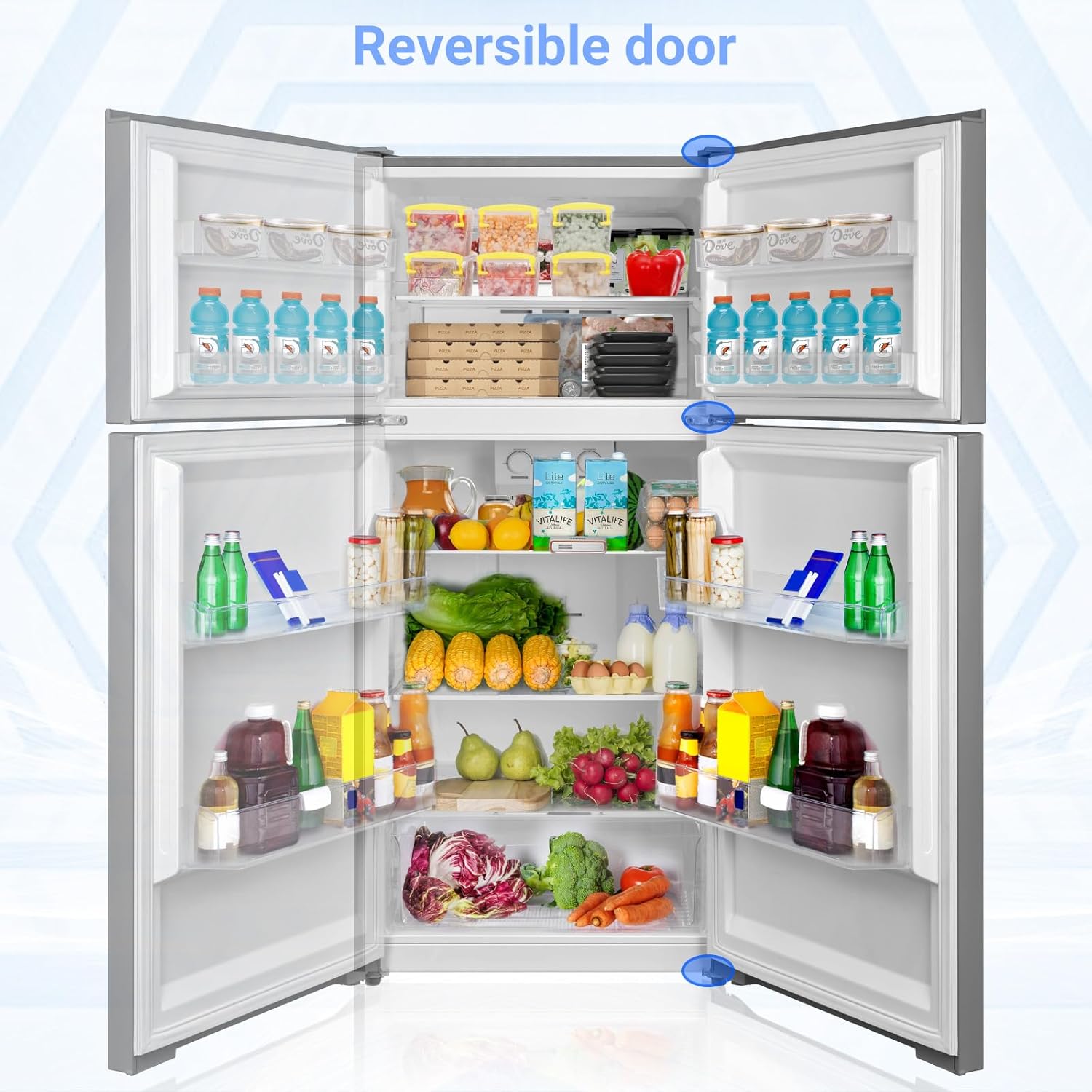 SMETA Refrigerator 14.2 Cu Ft Counter Depth Refrigerators with Top Freezer, Apartment Kitchen Full Size Fridge 30 Inch, Upright Top Mount Garage Refrigerators, Double Door, Frost Free, Ice Maker Ready