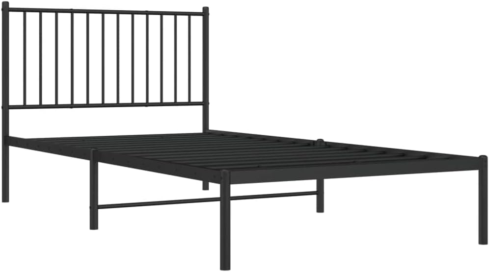 Asomie Indoor Fashion Furniture Beds Accessories Metal Bed Frame with Headboard Black 39.4"x78.7"Bed Frames US Stock Fast Shipment Black