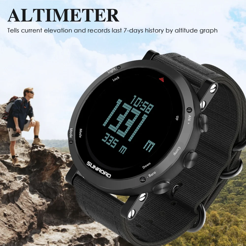 Barometer Altimeter Compass Thermometer Weather Forecast Men Watch 50meters Water-resistant Multifunctional Outdoor Sports Watch for Mountaineering Running Trekking Camping