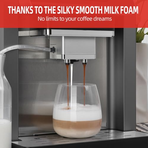 Mcilpoog ES317 Fully Automatic Espresso Machine，Milk Frother,Built-in Grinder，Intuitive Touch Display ，7 Coffee Varieties for Home, Office,and more