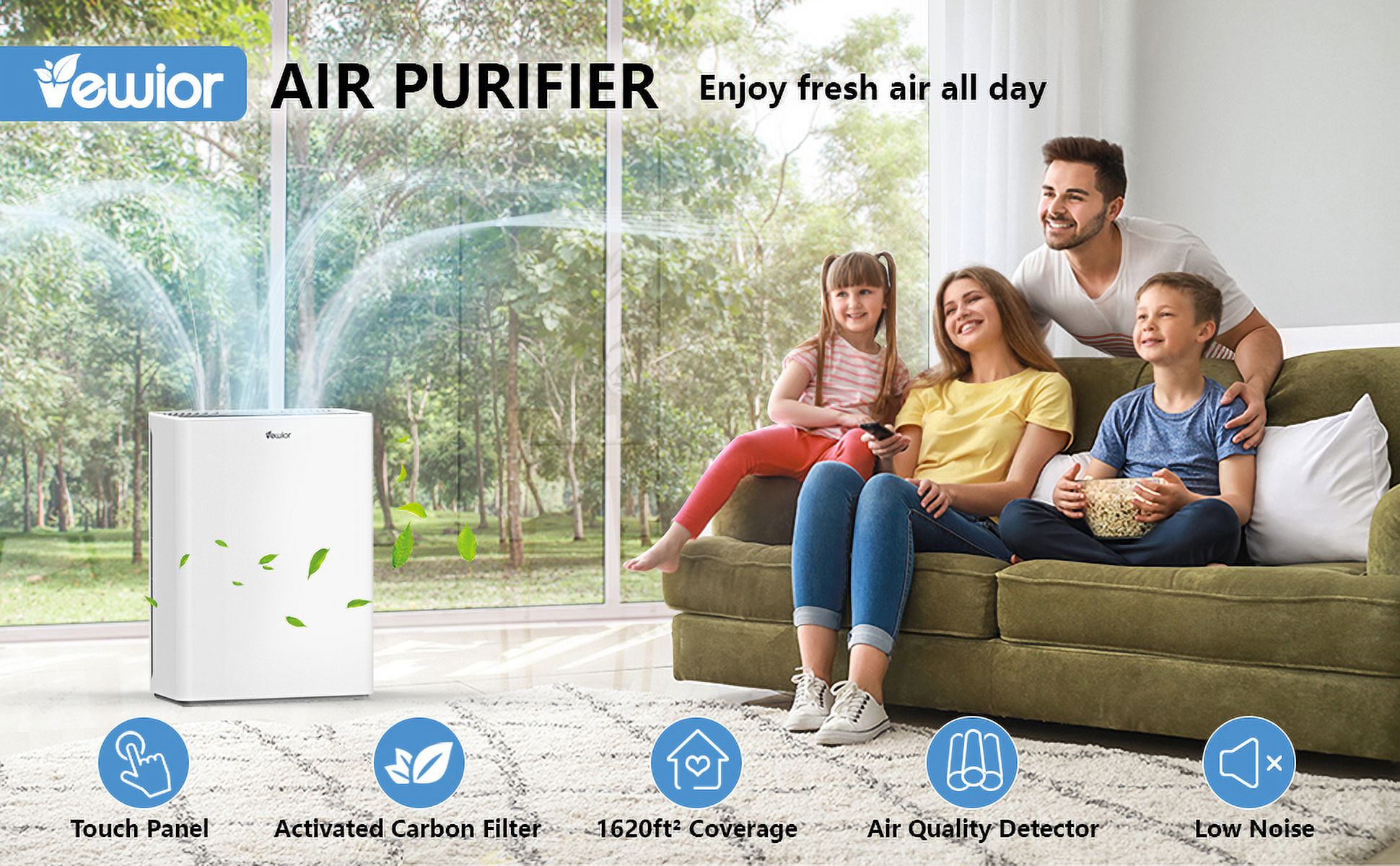 VEWIOR Air Purifiers Large Room up to 1730 Sq.Ft, H13 HEPA Air Cleaner for Pets Dander Smoke Pollen
