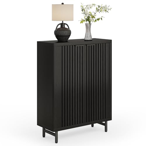 LITTLE TREE 6-Tier Shoe Cabinet with Doors for Up to 24 Pairs, Large Wooden Shoe Storage Cabinet with Adjustable Shelves, Retro Freestanding Shoe Organizer Cabinet for Entryway, Hallway, Dark Walnut