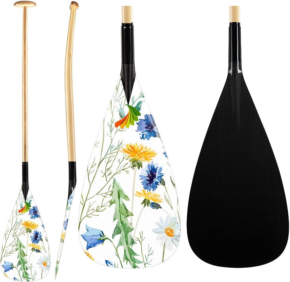 Z&J SPORT Outrigger Canoe Paddle, Tahiti Hybrid OC Paddle with Graphics Carbon Blade and Wood Bent Shaft 12 Degree