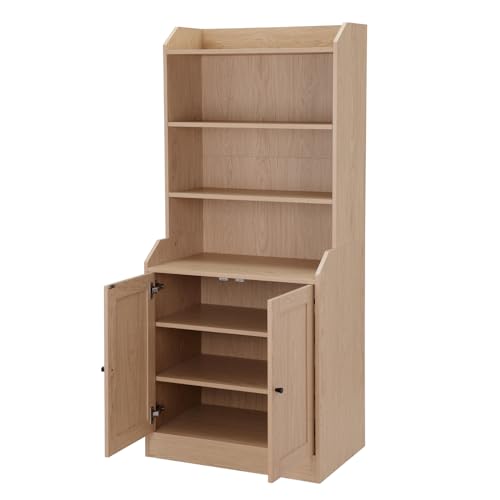 CENSI Sideboard Buffet Credenza Storage Cabinet, 3 Drawers and 3 Open sehlf, Kitchen Coffee Bar Pantry Cabinet, Modern Boho Entryway Hallway, Dinning Room, Living Room and Bedroom, Natural Oak