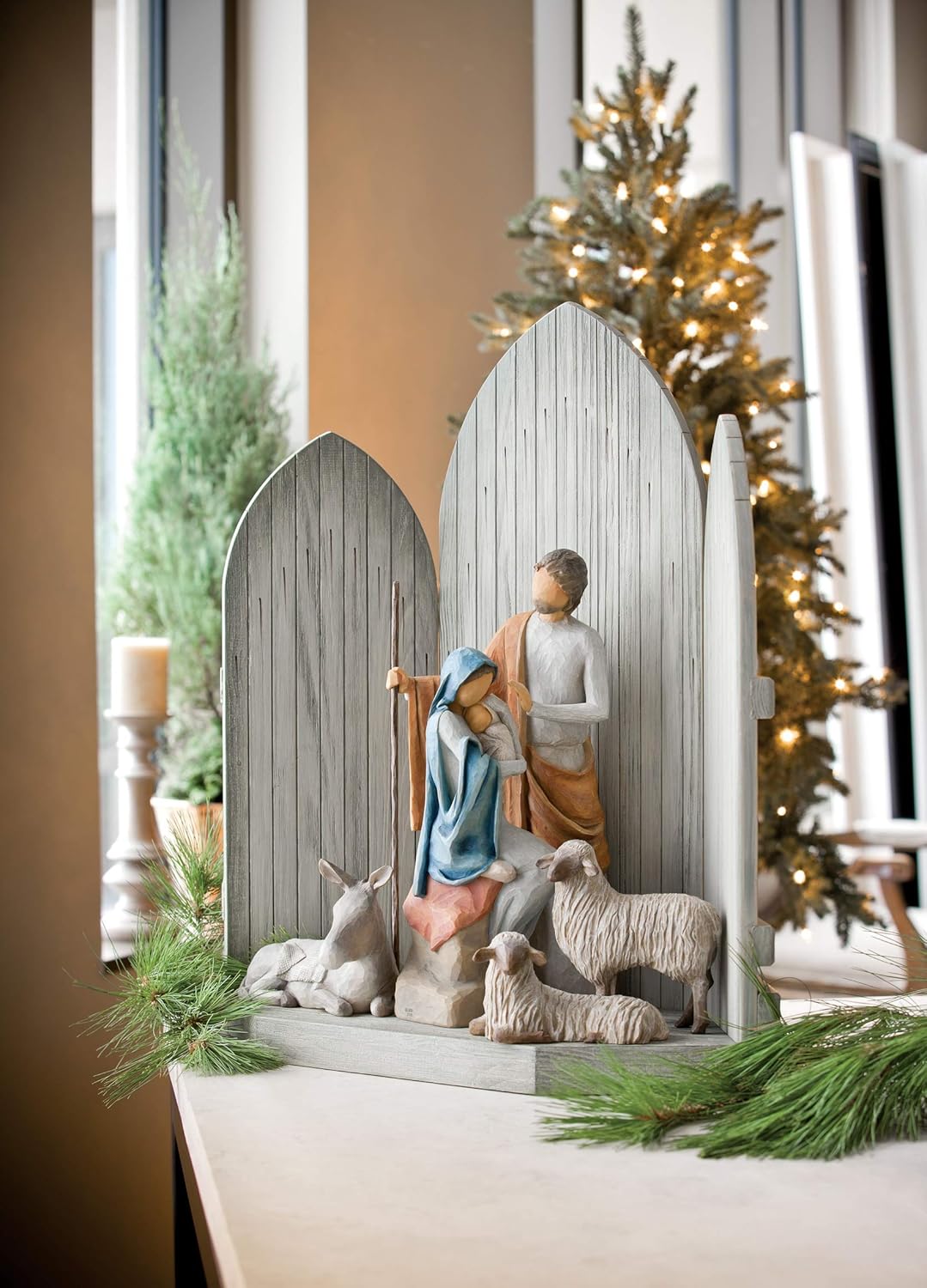 Willow Tree Sanctuary for The Christmas Story, hand-painted nativity backdrop