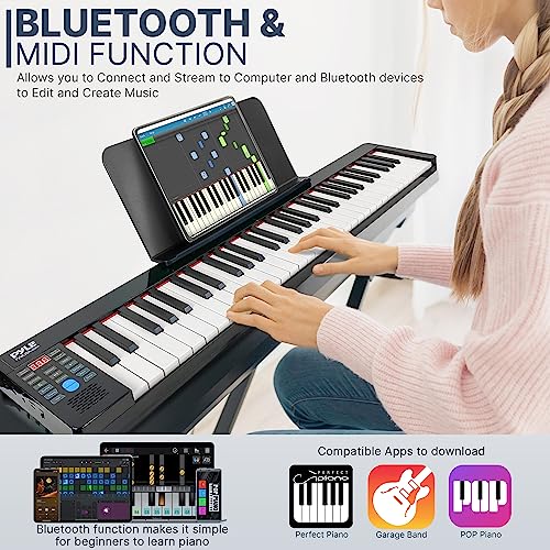 Pyle Electric Keyboard Piano 88 Keys - Portable Foldable Digital Piano Keyboard With Bluetooth, 128 Rhythms/Tones,Semi weighted keys, Sustain Pedal, Piano Bag - for Beginners, Kids,Adult -PKBRD8100
