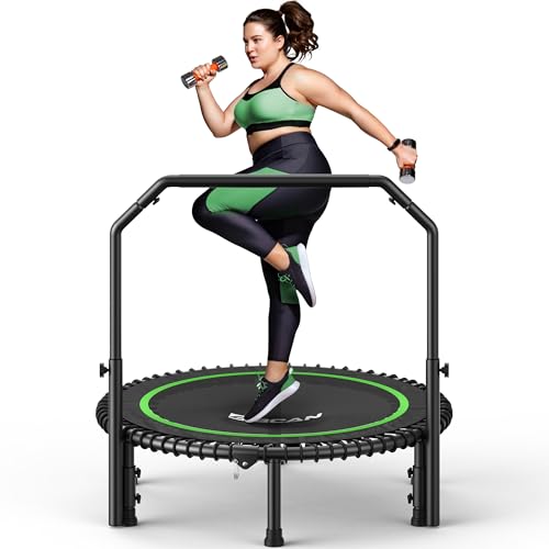 BCAN 450/550 LBS Foldable Mini Trampoline, 40"/48" Fitness Trampoline with Bungees, U Shape Adjustable Foam Handle, Stable & Quiet Exercise Rebounder for Adults Indoor/Outdoor Workout