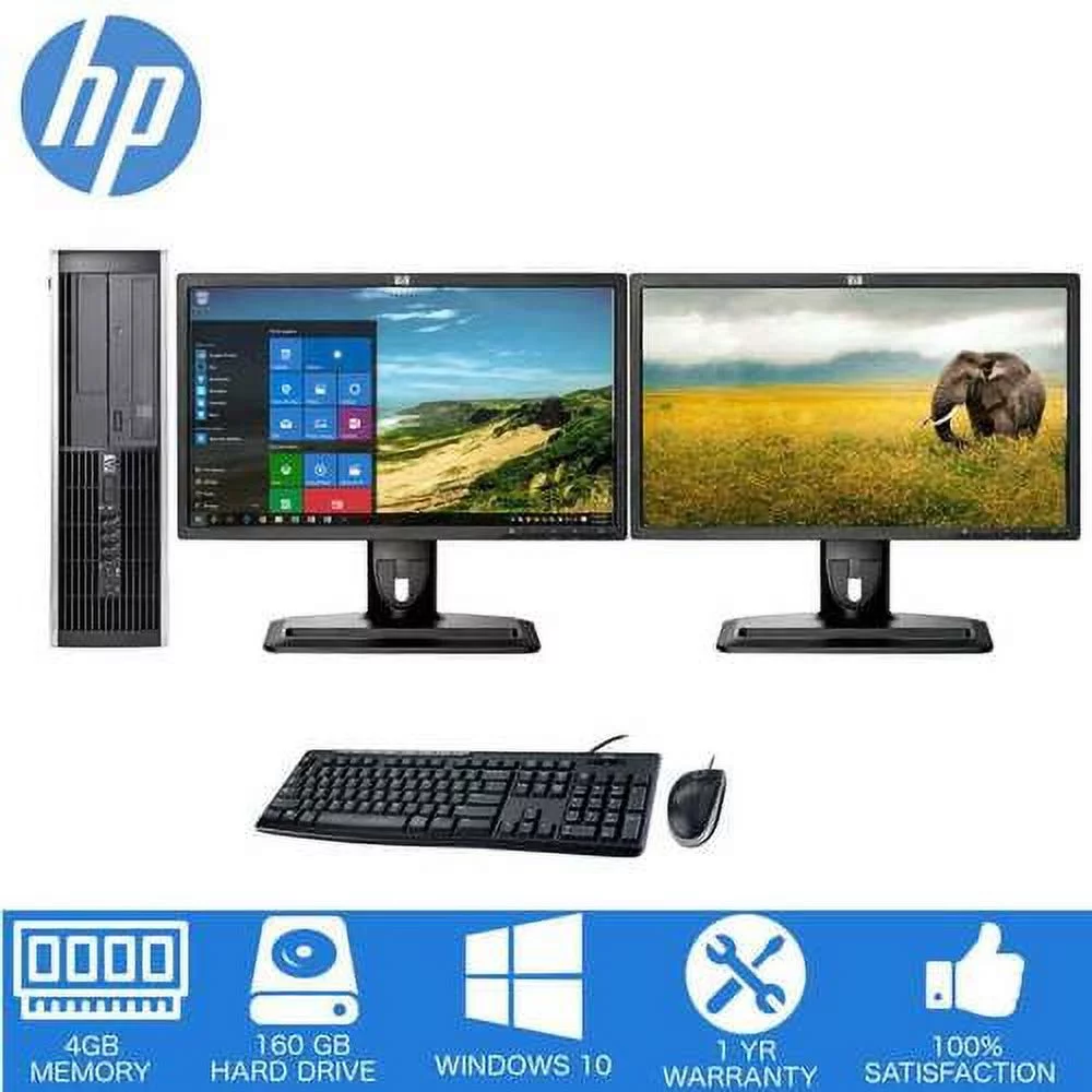 HP-Elite Desktop Computer PC – Intel Core 2 Duo - 4GB Memory – 160GB Hard Drive - Windows 10- with Dual 19" LCDs - Used