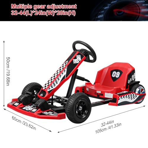 Go Kart for Kids, 36V Electric Go Kart, 350W Kids GoKart, 16MPH 4 Level Adjustable Length DriftKart, Drift/Sports Mode, for Kid Ages 8-12 Shipping from US (Red)
