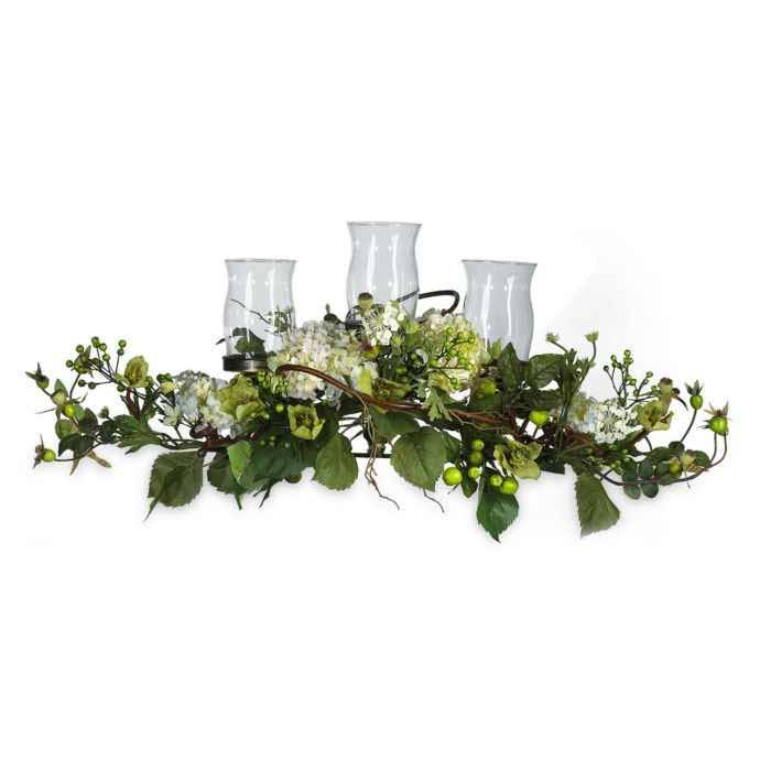 Nearly Natural Silk Hydrangea Triple Candelabrum Centerpiece in Cream
