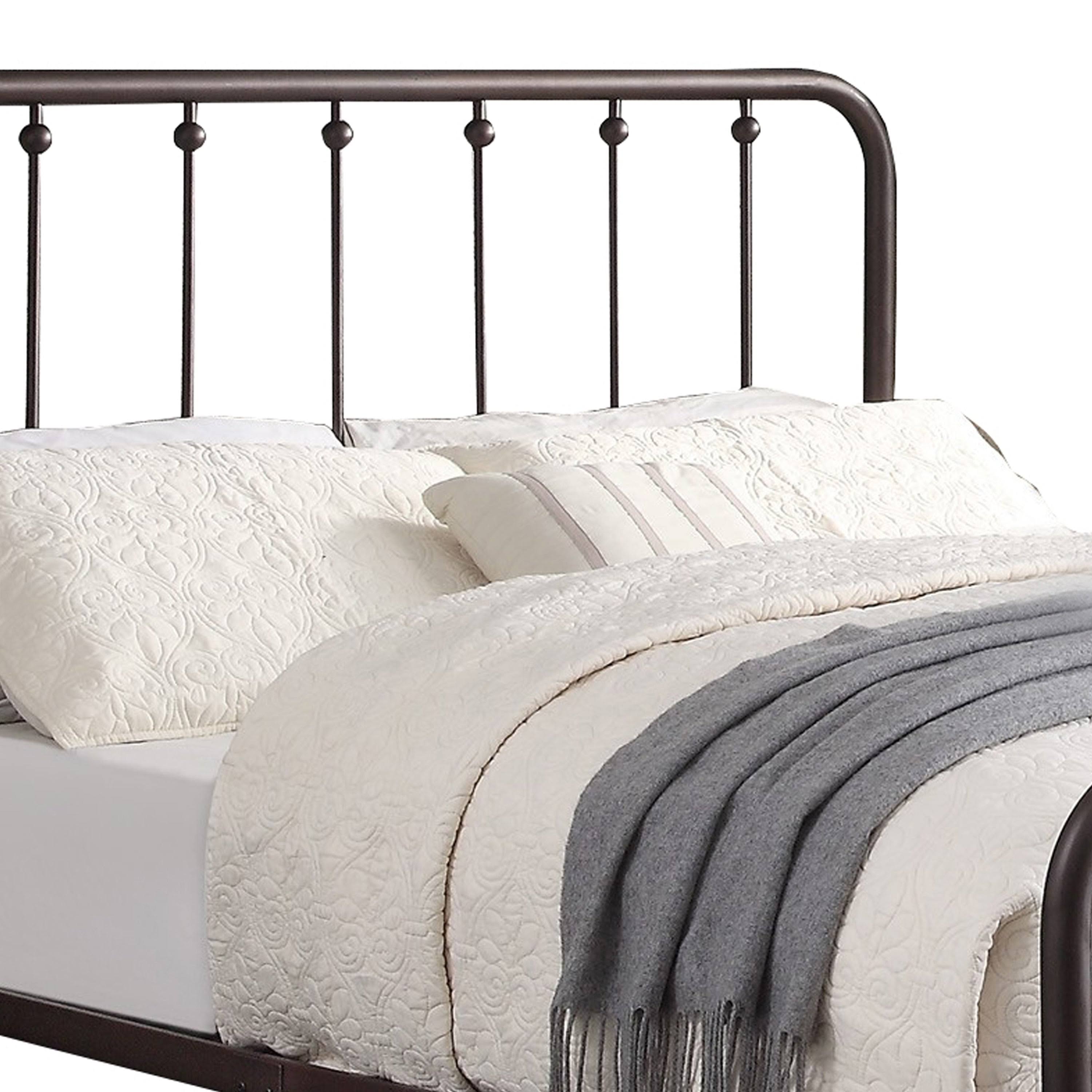 Industrial Metal Full Bed with Spindle Design, Antique Bronze