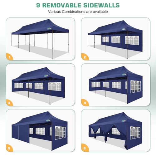 COBIZI 10x20 Pop Up Canopy Tent Heavy Duty with 6 Removable Sidewalls, Commercial Heavy Duty Pop Up Tent for Parties All Weather Waterproof and UV 50+ Wedding Tent with Roller Bag(Frame Upgrade)