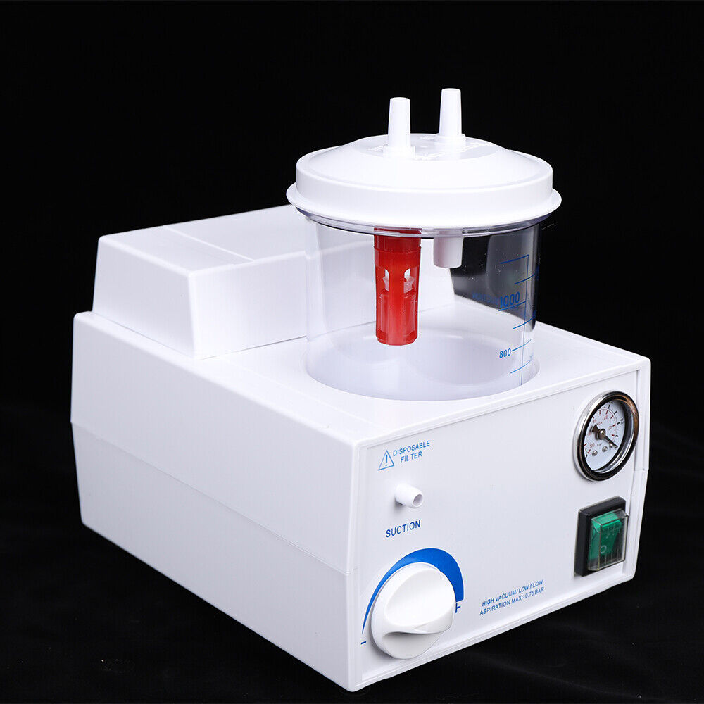ZhdnBhnos 1000ml Dental Portable Vacuum Phlegm Suction Unit Emergency Quiet Medical Aspirator Machine Oil-Free Piston Pump White 110V 90VA