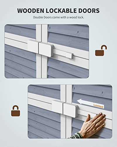 Gizoon Outdoor Storage Cabinet with 3 Shelves, Double Lockable Wooden Garden Shed with Waterproof Roof, Outside Vertical Tall Tool Shed for Yard Patio Lawn Deck-Natural