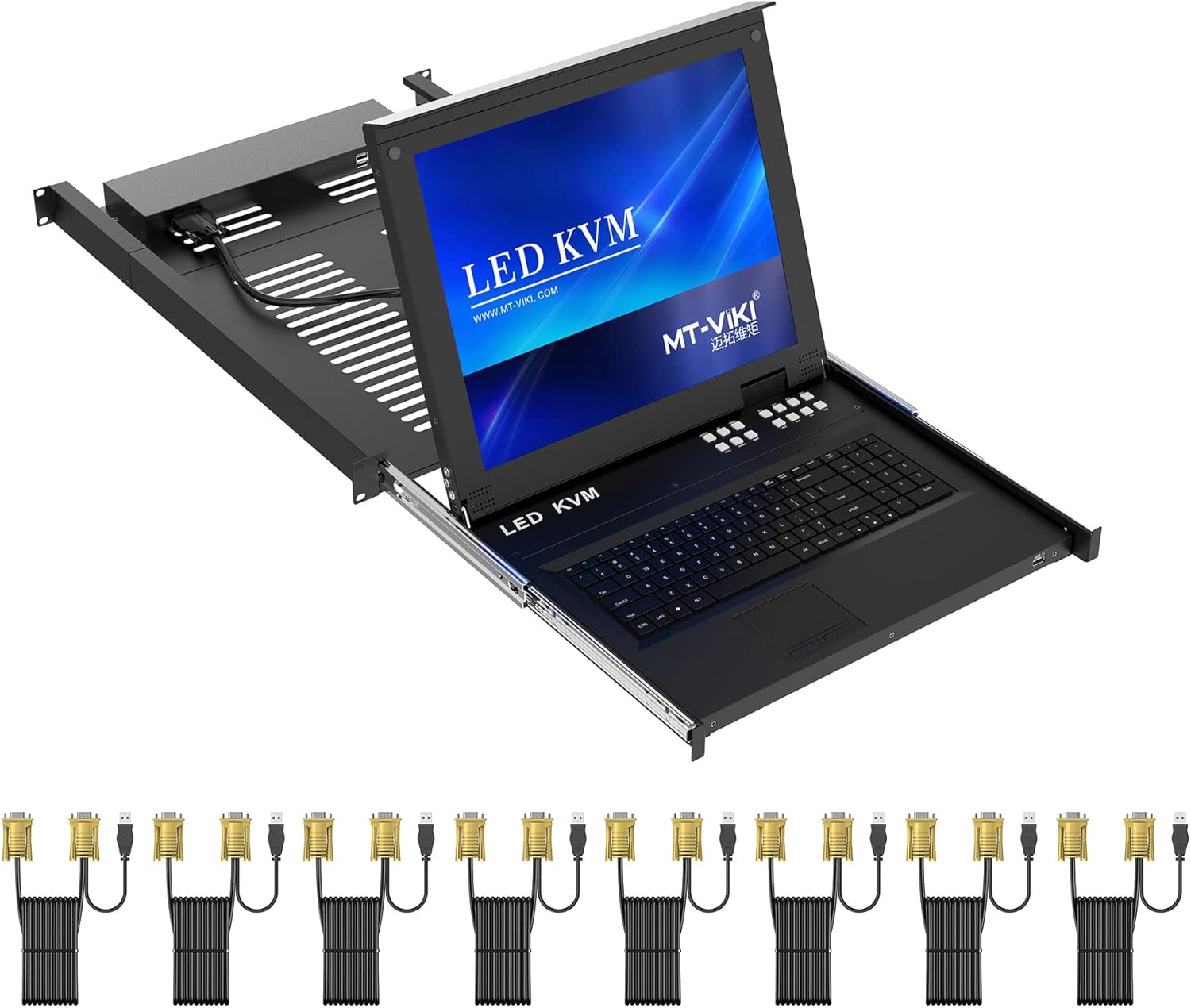 MT-Viki 8 Port KVM Switch 1U Rack Mount KVM w/17'' LCD Monitor & Cables, LCD KVM Console 1280x1024 Support OSD/Hotkey/Panel Button Switching