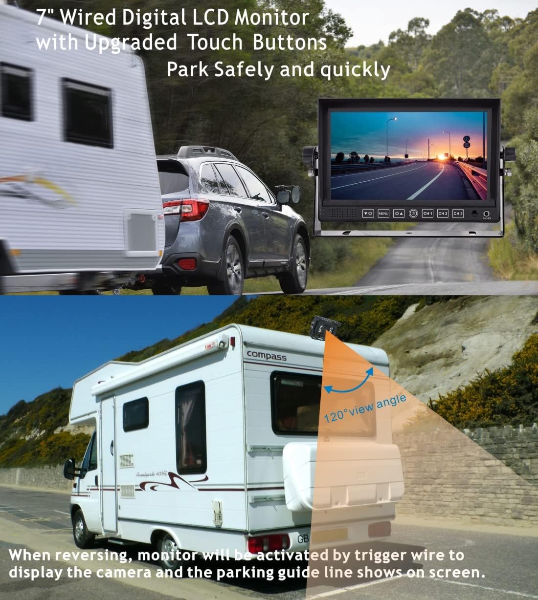 Rear/Front View Backup Camera System Reversing Kit Wired 7 LCD Monitor,Night Vision,IP69K Waterproof Camera for Tractor/Motorhome/Bulldozer/Camper/Van/Pickup/Heavy Equipment/Forklift/Skid Loader