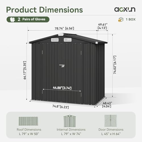 Aoxun 6x3.9 FT Shed with Base Metal Outdoor Storage Shed Garden Shed with Lockable Doors Tool Shed Bike Shed for Backyard, Patio, Poolside (Brown)