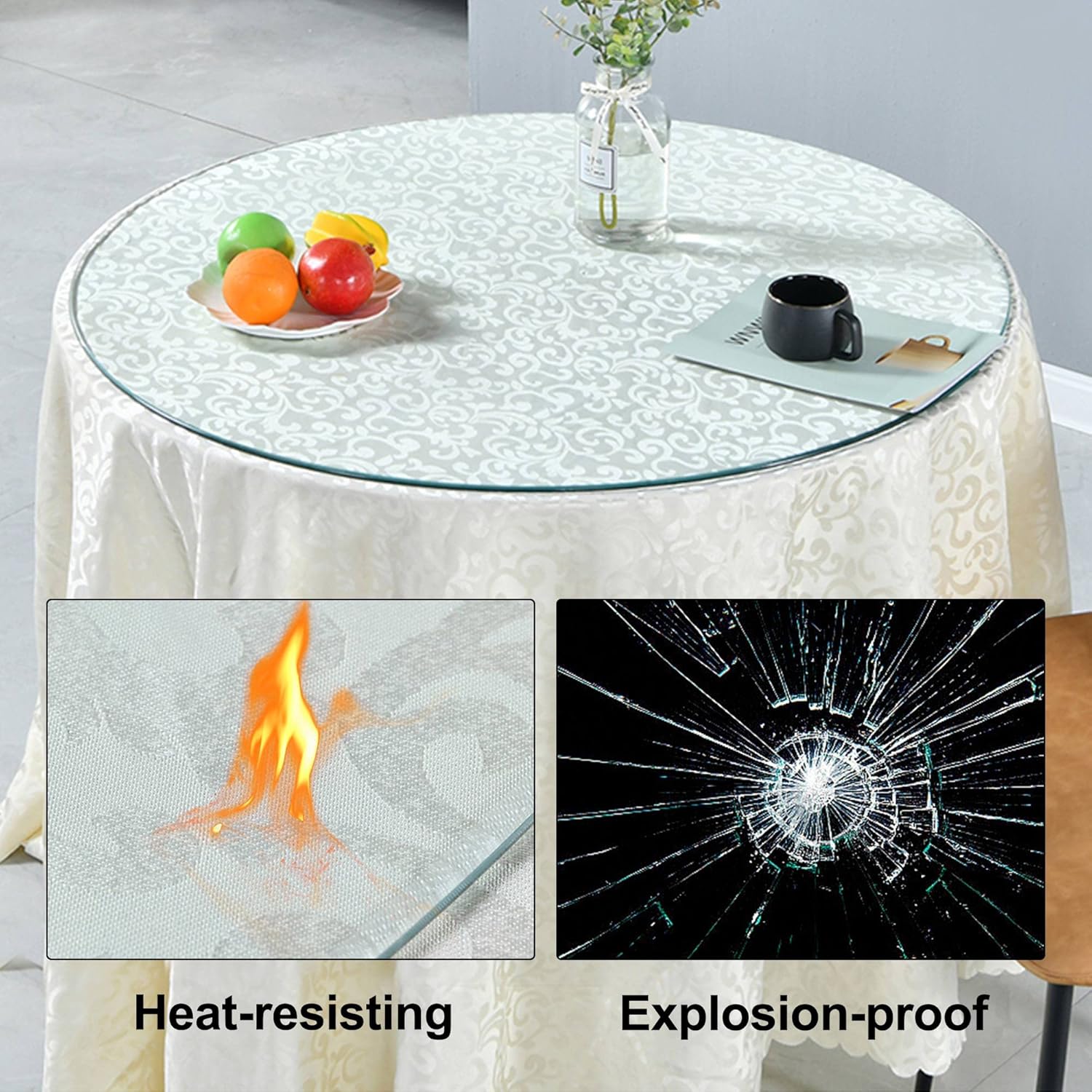 54 Inch Round Glass Table Top Thick Tempered Glass Round Table Top Glass Dining Table Replacement Glass Top for Table Patio Table Tops