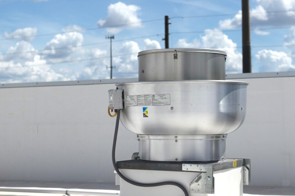 Stainless Steel Commercial Exhaust Only Hood System, Includes Stainless Steel Exhaust Only Hood, Rooftop Exhaust Fan, and Roof Curb (4' Wall Exhaust Only Hood & Fan)