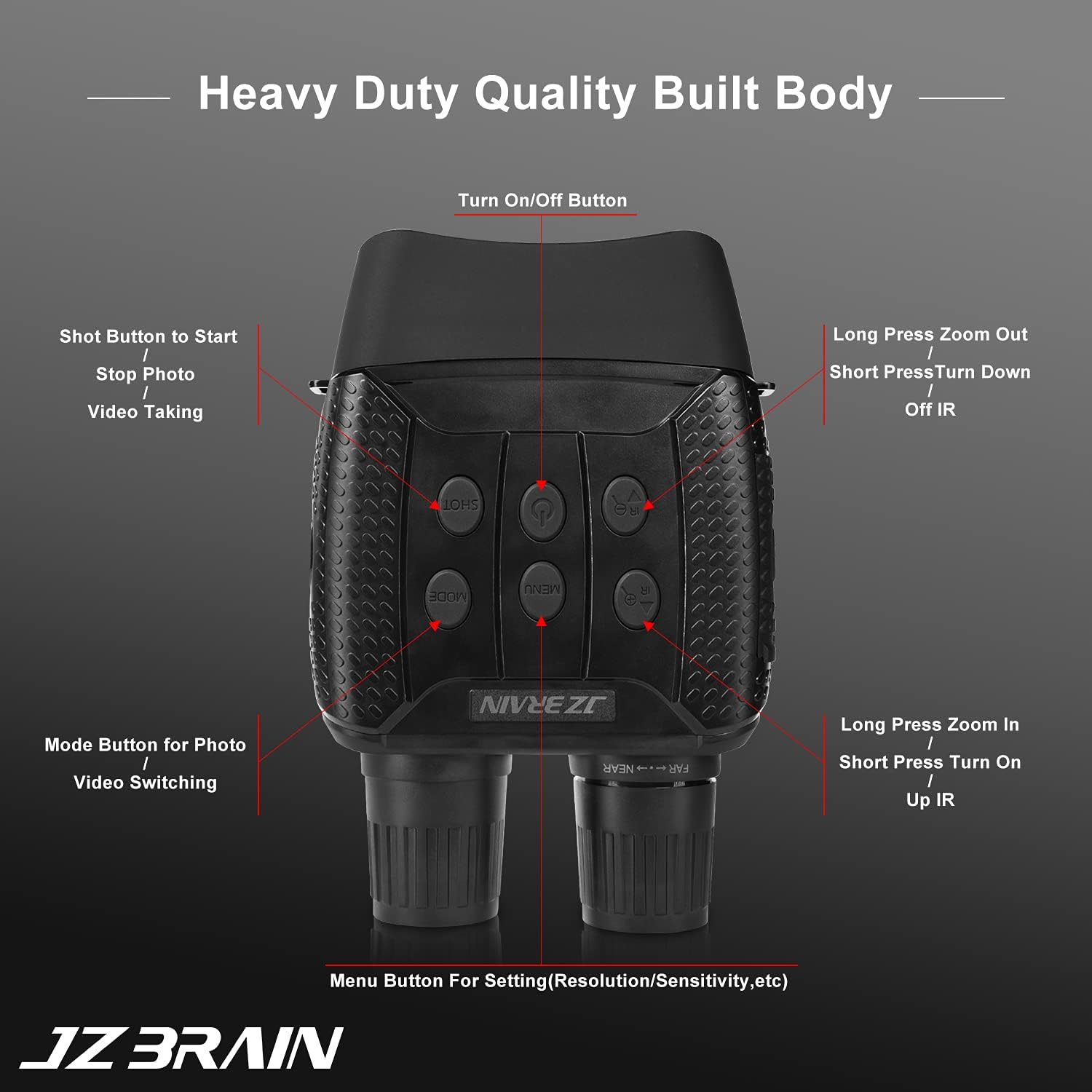 JZBRAIN Night Vision Binoculars Digital Infrared Goggles for Hunting Surveillance Tactical Uses in Darkness Black(Battery Not Included)