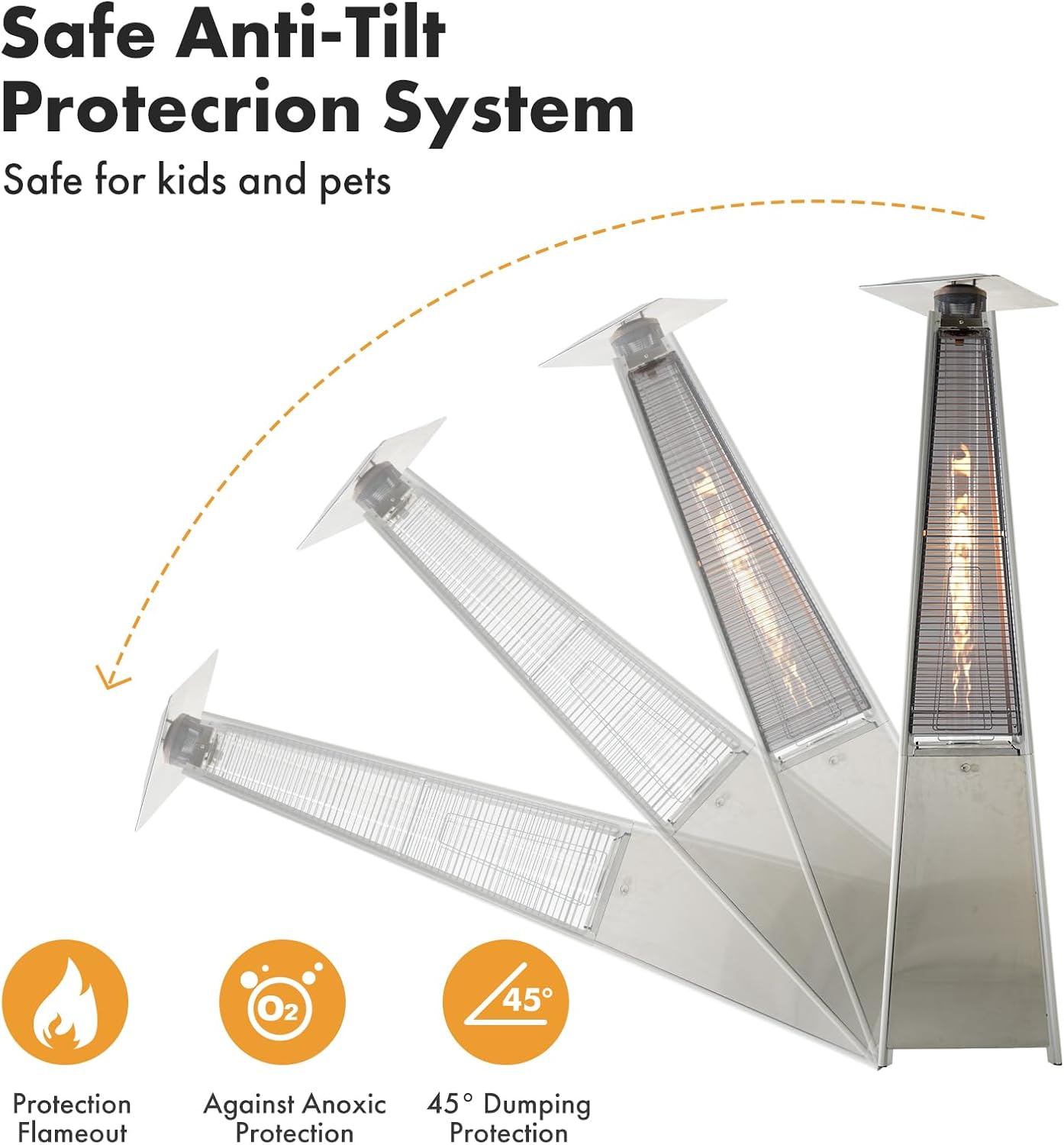 Propane Heater, Outdoor Patio Pyramid Flame Heater with Wheels and Cover, 48000 BTU Portable Propane Heater for Large Space, Outside Party, Backyard and Garden