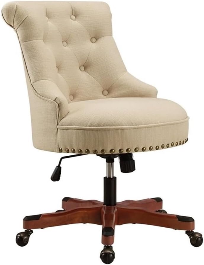 Linon Sinclair Wood Upholstered Adjustable Office Chair in Beige
