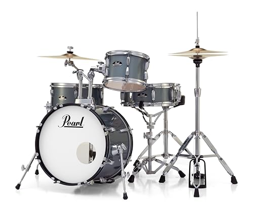 Pearl Roadshow Drum Set 4-Piece Complete Kit with Cymbals and Stands, Charcoal Metallic (RS584C/C706)