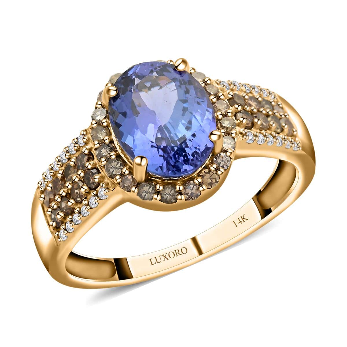 Shop LC Luxoro Blue Tanzanite Champagne Diamond Oval 14K Yellow Gold Solitaire Ring for Women Jewelry Size 7 Ct 2.15 I3 Clarity Birthday Gifts for Women