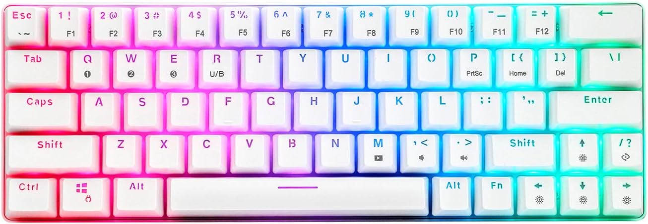 CQ63 60% RGB Wireless Mechanical Gaming Keyboard, Authentic Cherry MX Blue Switches, Bluetooth 5.0, Wired Keyboard 63 Keys for PC Tablet Laptop Cell Phone, White Pack of 2