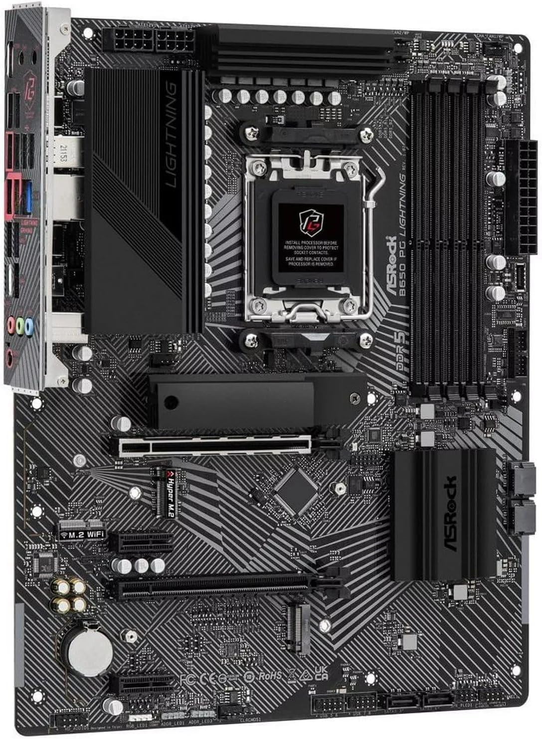 ASRock B650 PG Lighting AM5 ATX Motherboard Bundle with AMD Ryzen 5 7600X, 4 Slots DDR5, PCIE 4.0 x16, 3 M.2 Slots, 2.5Gb LAN, 7.1 Nahimic Audio, Rear USB3.2 Gen2x2 Type-C, 14+2+1 Power Phase