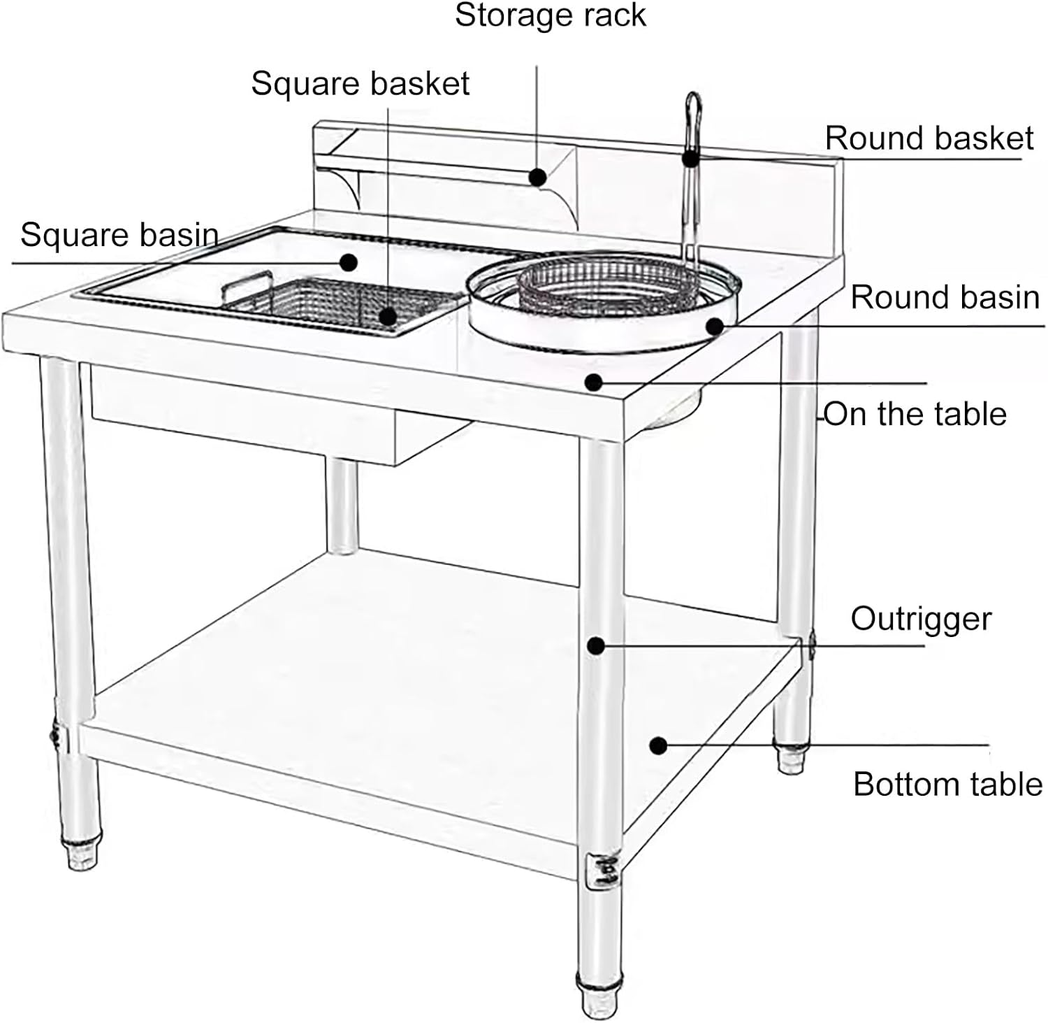 Breading Table Commercial Fried Food Prep Table, Quality Stainless Steel Fried Food Prep Station Heavy Duty Commercial Work Table for Restaurant, Home and Hotel