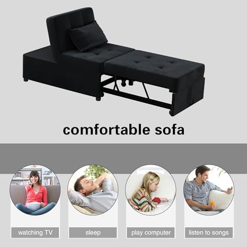 NLIBOOMLife Convertible Chair Bed Sleeper  Pu Leather 4 in 1 Single Sofa  Ottoman  Pull Out Small Bed Recliner for Home Living Room (Leather Brown)