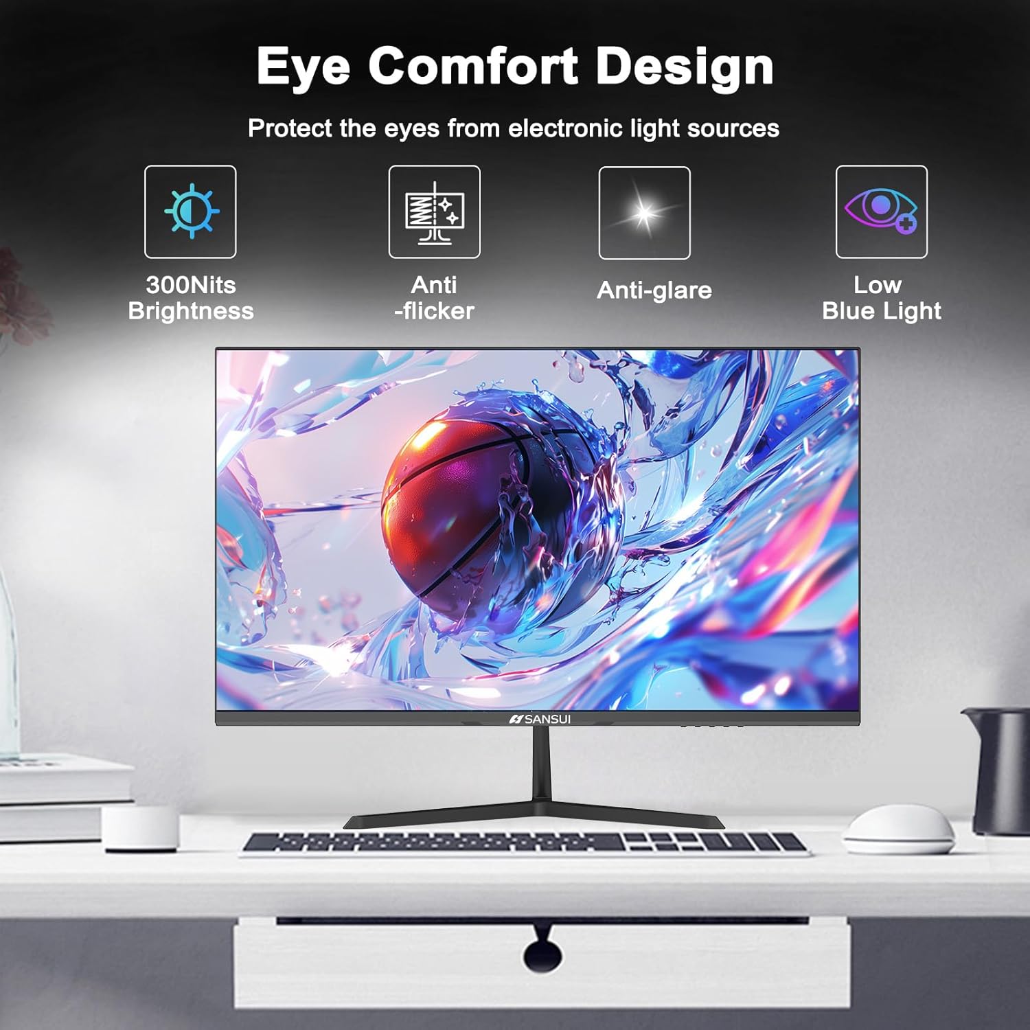 SANSUI Monitor 27 Inch IPS 100Hz Computer Monitor, USB-C FHD HDR Built-in Speakers HDMI DP RTS/FPS Tilt Adjustable VESA Compatible, for Game and Office (ES-27X3 USB-C Cable & HDMI Cable Included)