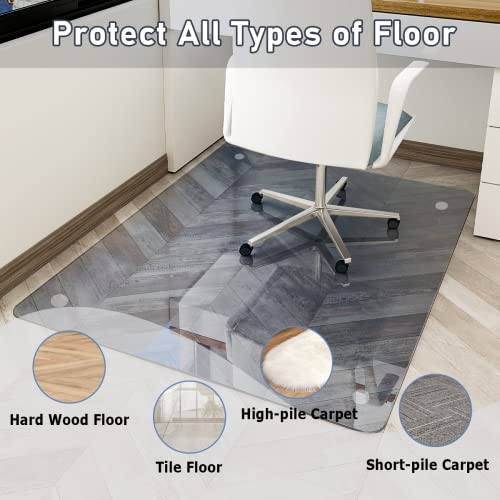 Easly 46" x 55" Chair Mat for Carpet - Office Chair Mat - Tempered Glass Floor Mat for Home/Office/Carpet Clear Computer Floor Mat - with 4 Anti-Slip Pads