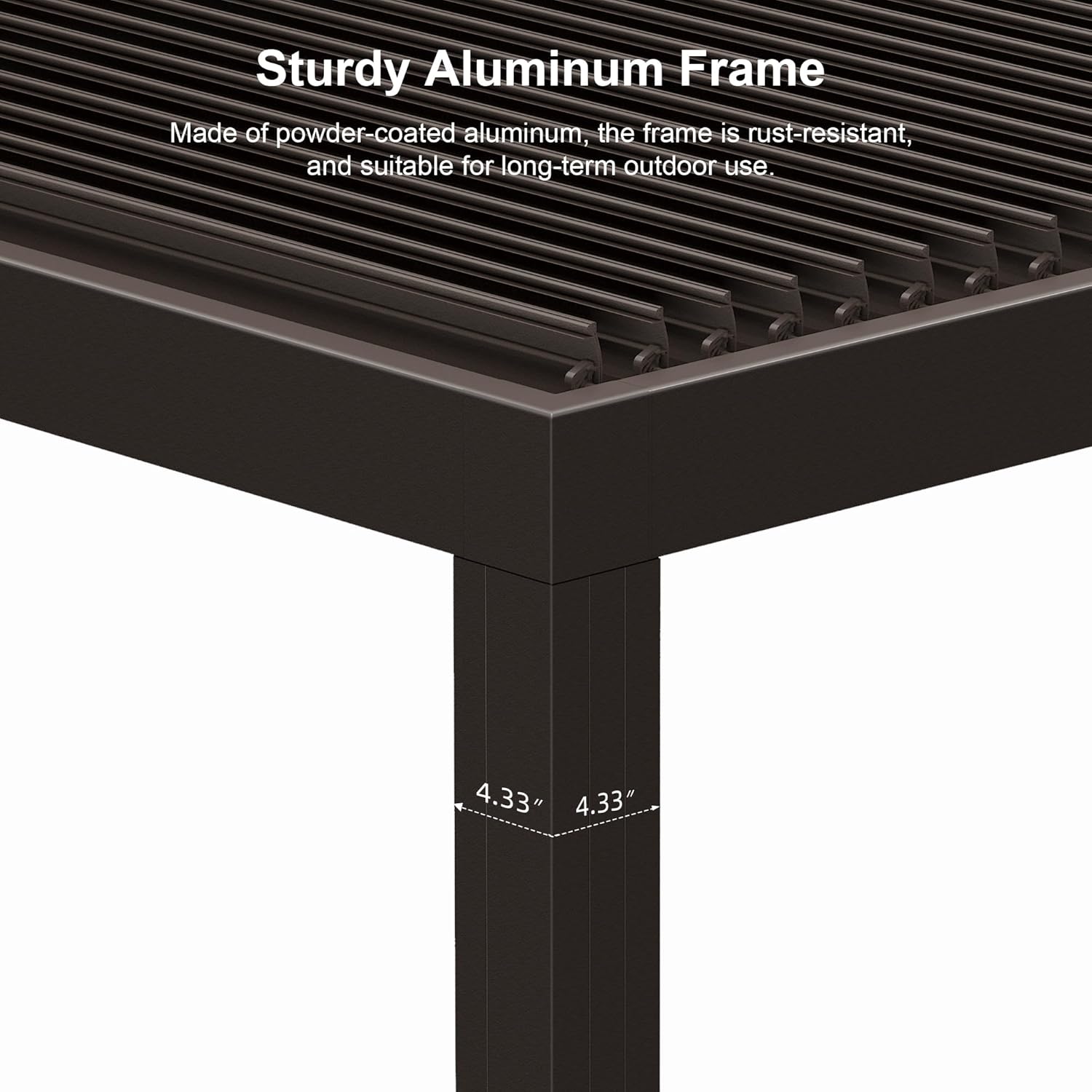 PURPLE LEAF Outdoor 11' × 13' Louvered Pergola with Roller Blinds Patio Adjustable Aluminum Canopy Retractable Metal Roof for Deck Outside Backyard Hardtop Gazebo Sun Shade, 2 Short and 1 Long Side