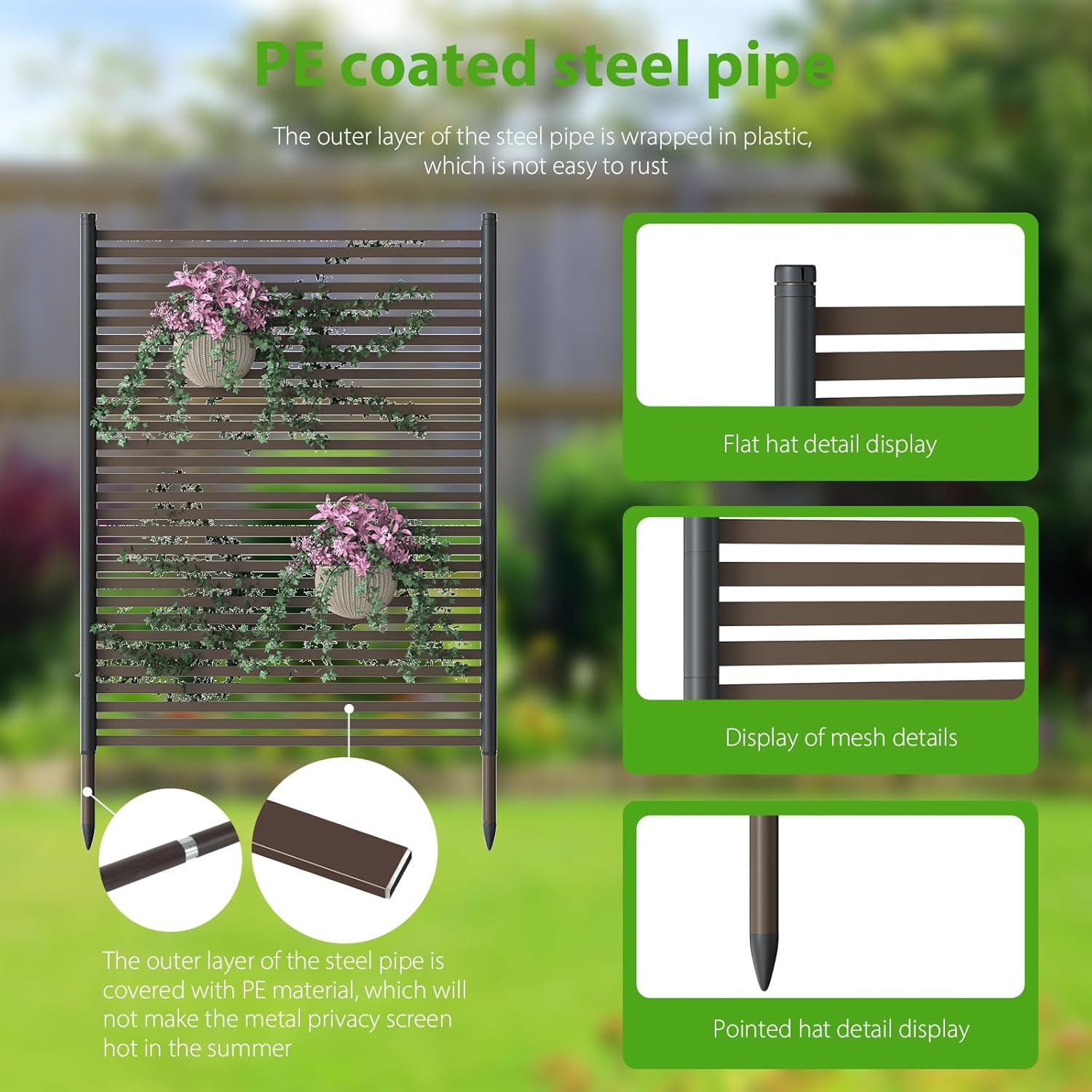 Courtyard Privacy Screen - Length: 43 inches, Height: 47 inches Metal terrace screen, PE coated steel pipe, suitable for outdoor trash cans, air conditioning, swimming pool equipment fences (2 panels)