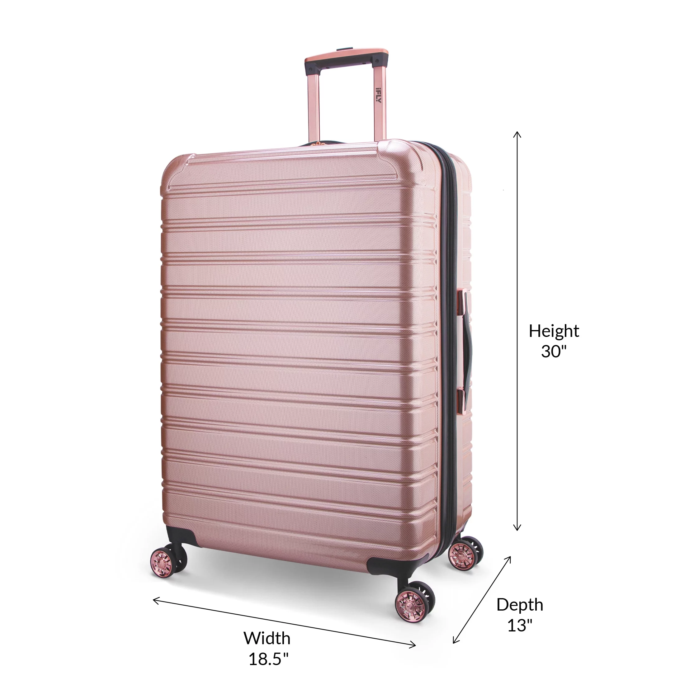 iFLY Hardside Luggage Fibertech 3 Piece Set, 20" Carry-on Luggage, 24" Checked Luggage and 28" Checked Luggage, Rose Gold