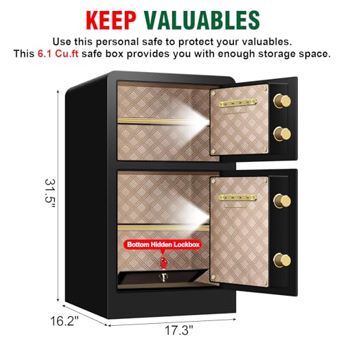 7.2Cu ft Extra Large Home Safes Water and Fireproof with Two Departments, Large Fireproof Safe for Home Use With Hidden Compartment, Separate Lock Box and Led Light (Large Safe)